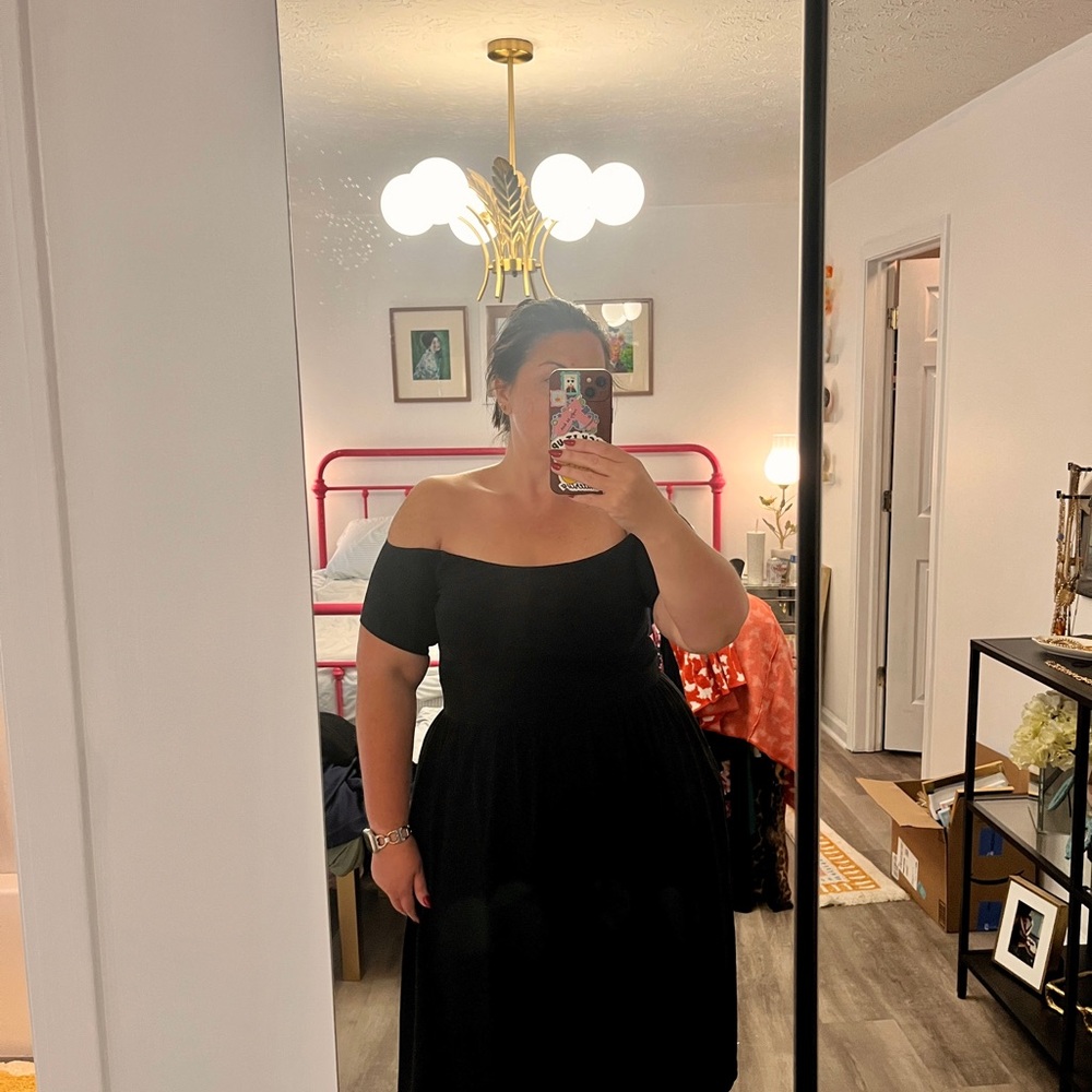 ASOS Black Off-Shoulder Midi Dress